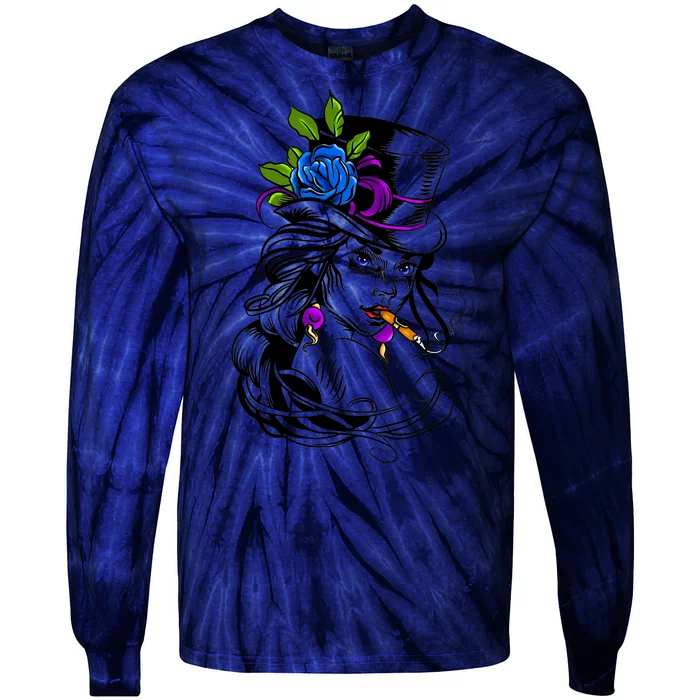 Blue Rose Smoking Lady Icon Tie-Dye Long Sleeve Shirt