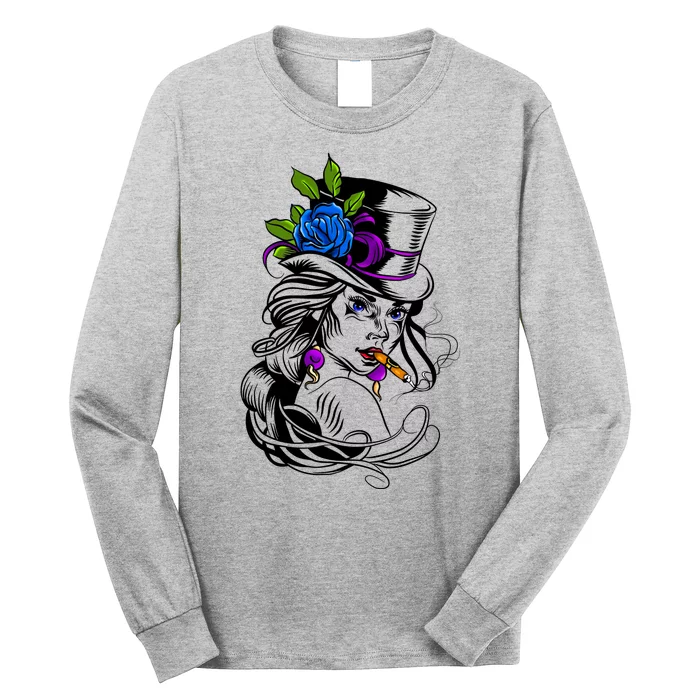 Blue Rose Smoking Lady Icon Long Sleeve Shirt