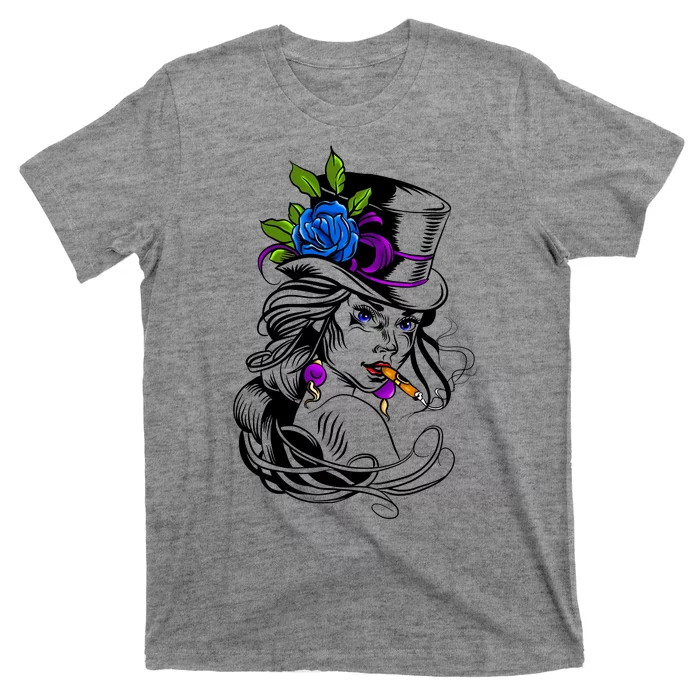 Blue Rose Smoking Lady Icon T-Shirt