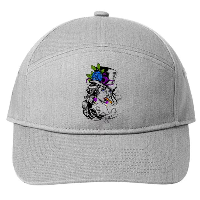 Blue Rose Smoking Lady Icon 7-Panel Snapback Hat