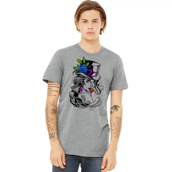 Blue Rose Smoking Lady Icon Premium T-Shirt