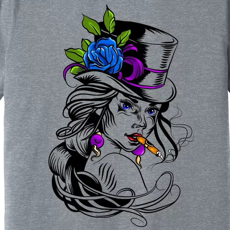 Blue Rose Smoking Lady Icon Premium T-Shirt