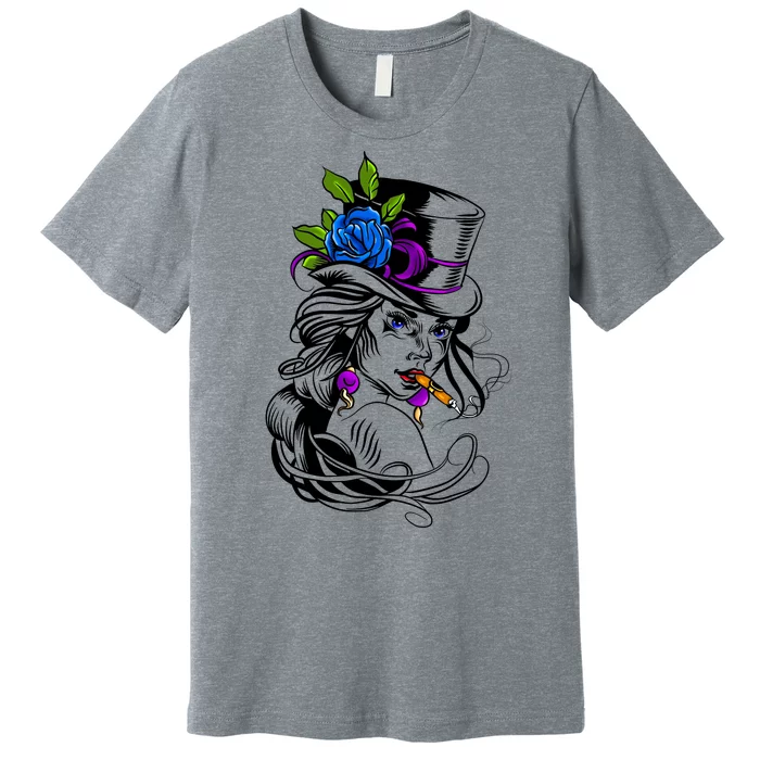 Blue Rose Smoking Lady Icon Premium T-Shirt