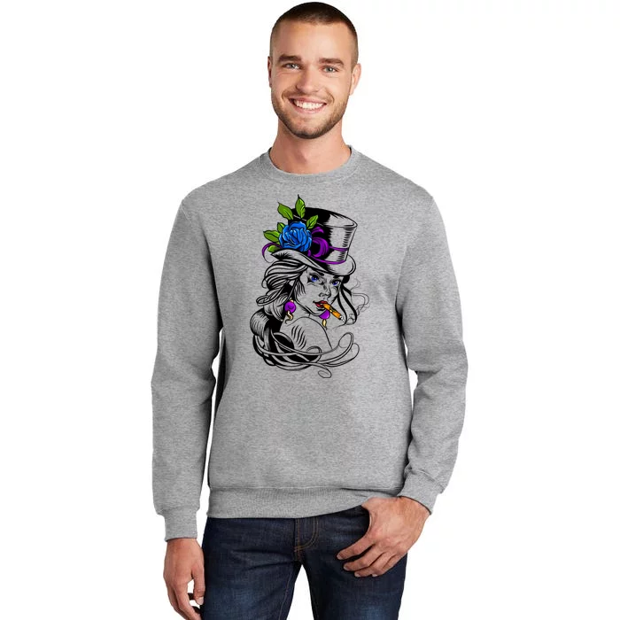 Blue Rose Smoking Lady Icon Tall Sweatshirt