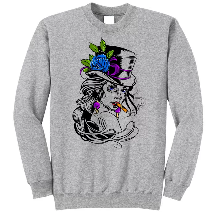 Blue Rose Smoking Lady Icon Tall Sweatshirt