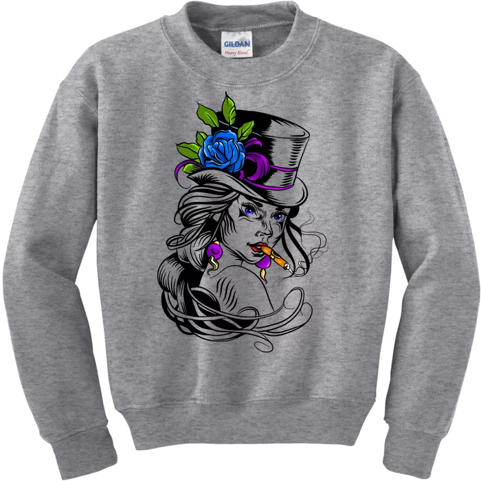 Blue Rose Smoking Lady Icon Kids Sweatshirt