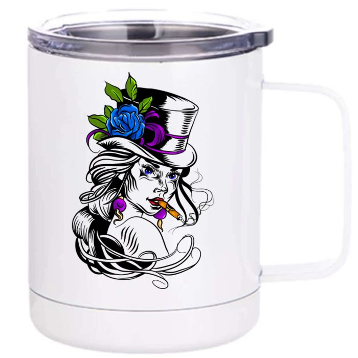 Blue Rose Smoking Lady Icon Front & Back 12oz Stainless Steel Tumbler Cup