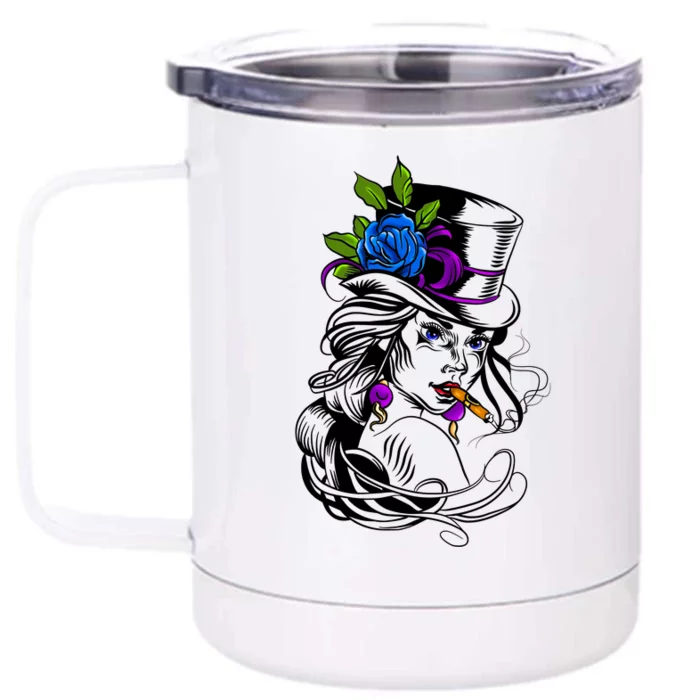 Blue Rose Smoking Lady Icon Front & Back 12oz Stainless Steel Tumbler Cup