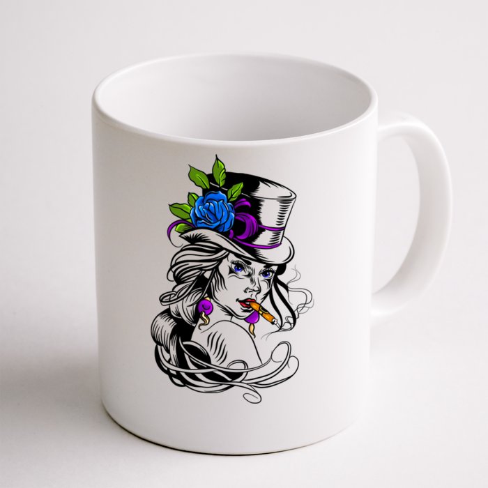 Blue Rose Smoking Lady Icon Front & Back Coffee Mug