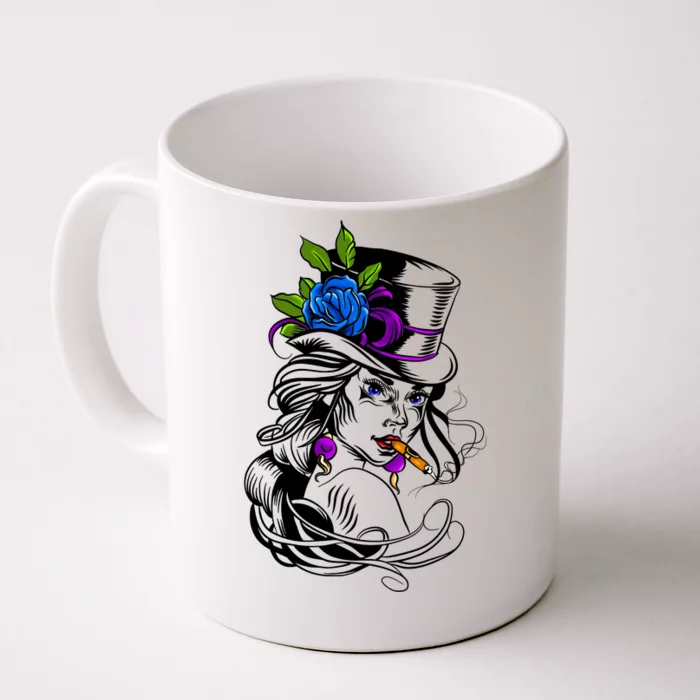 Blue Rose Smoking Lady Icon Front & Back Coffee Mug