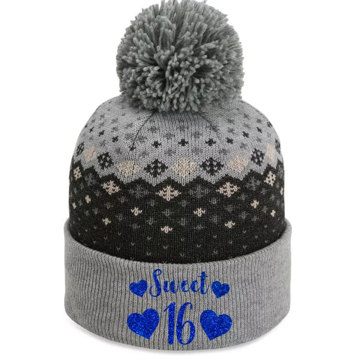 Blue Sparkle Sweet 16 Birthday The Baniff Cuffed Pom Beanie