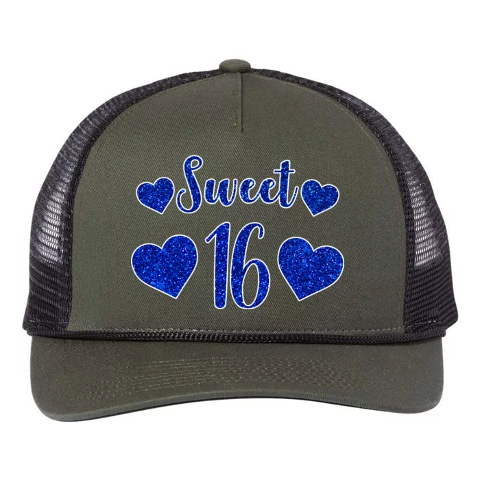 Blue Sparkle Sweet 16 Birthday Retro Rope Trucker Hat Cap