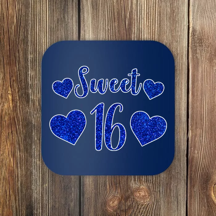 Blue Sparkle Sweet 16 Birthday Coaster