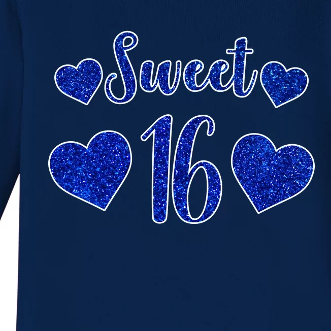 Blue Sparkle Sweet 16 Birthday Baby Long Sleeve Bodysuit