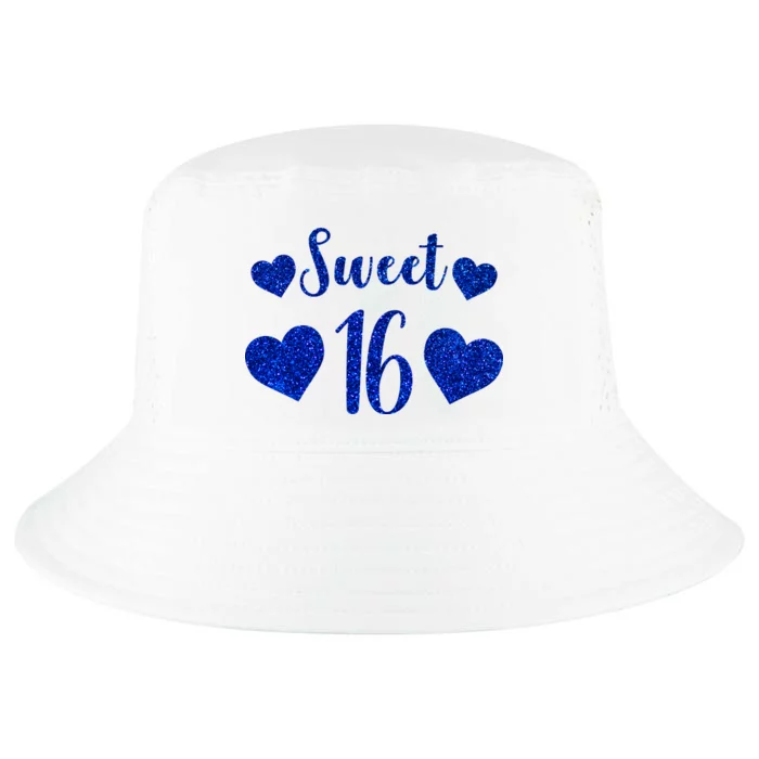 Blue Sparkle Sweet 16 Birthday Cool Comfort Performance Bucket Hat