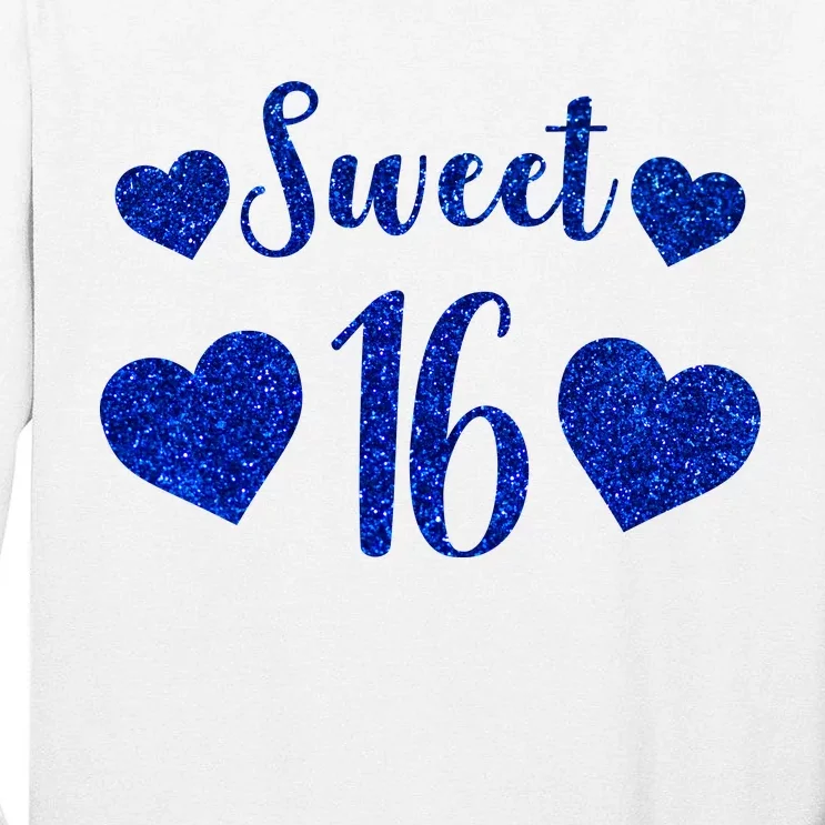 Blue Sparkle Sweet 16 Birthday Tall Long Sleeve T-Shirt