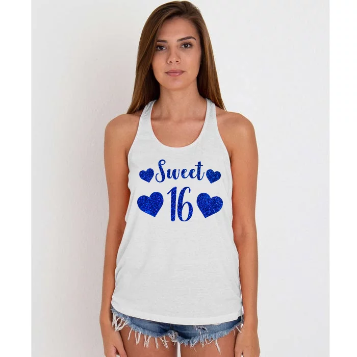 Blue Sparkle Sweet 16 Birthday Women's Knotted Racerback Tank