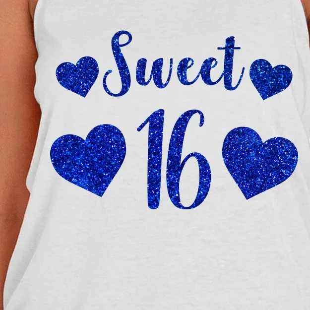 Blue Sparkle Sweet 16 Birthday Women's Knotted Racerback Tank