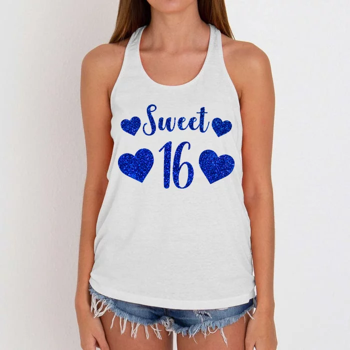 Blue Sparkle Sweet 16 Birthday Women's Knotted Racerback Tank