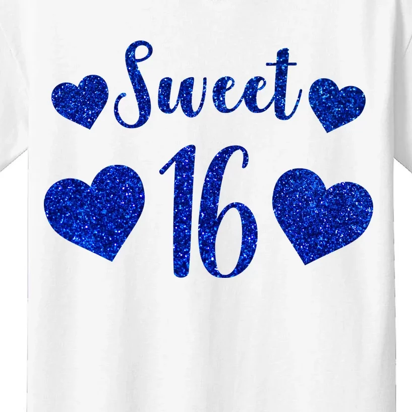 Blue Sparkle Sweet 16 Birthday Kids T-Shirt