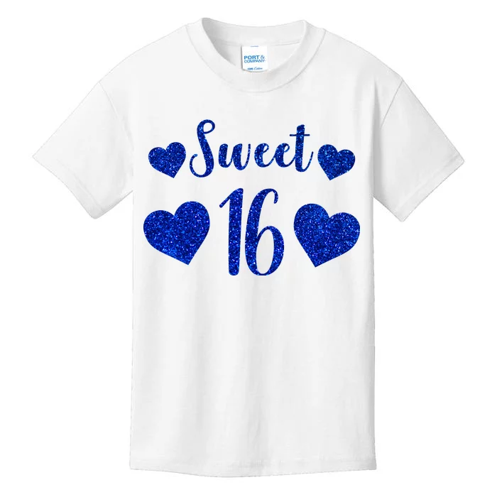 Blue Sparkle Sweet 16 Birthday Kids T-Shirt