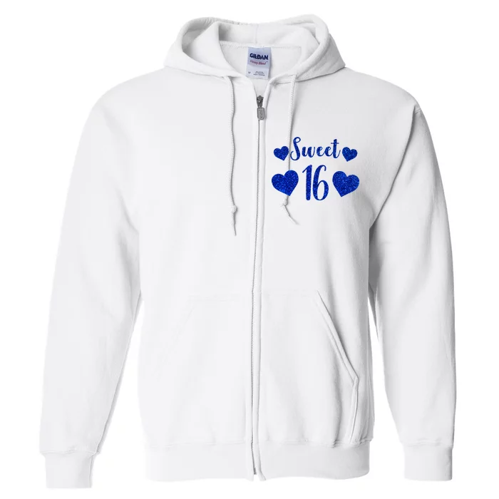 Blue Sparkle Sweet 16 Birthday Full Zip Hoodie