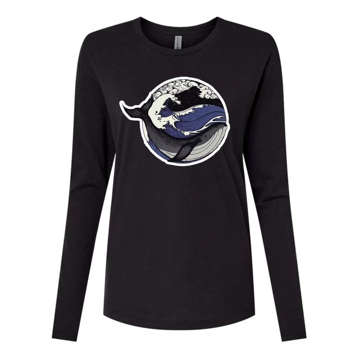 Blue Whale Great Wave Womens Cotton Relaxed Long Sleeve T-Shirt