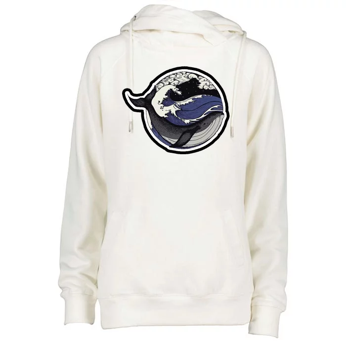 Blue Whale Great Wave Womens Funnel Neck Pullover Hood