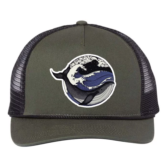 Blue Whale Great Wave Retro Rope Trucker Hat Cap