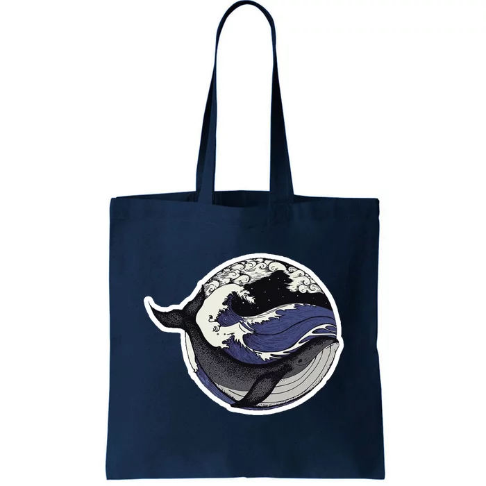 Blue Whale Great Wave Tote Bag