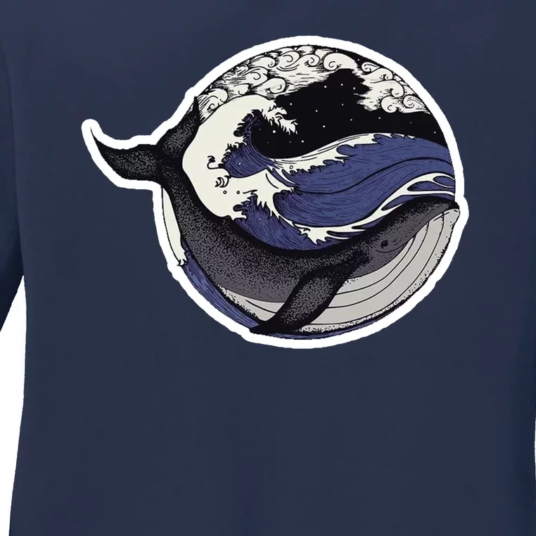 Blue Whale Great Wave Ladies Long Sleeve Shirt