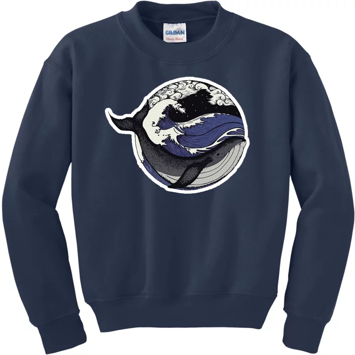 Blue Whale Great Wave Kids Sweatshirt