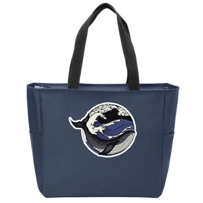 Blue Whale Great Wave Zip Tote Bag