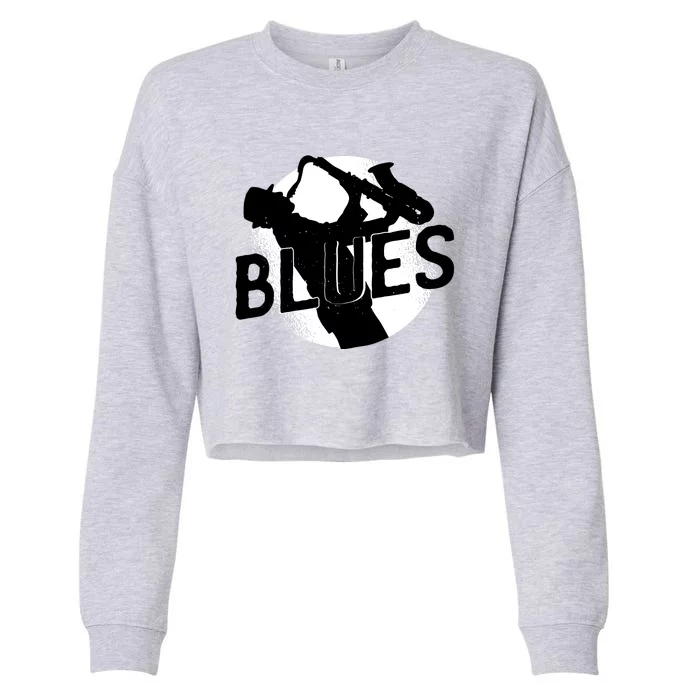 Blues Music Saxophone Cropped Pullover Crew