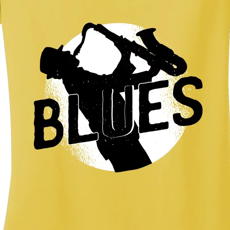 Blues Music Saxophone Women's V-Neck T-Shirt