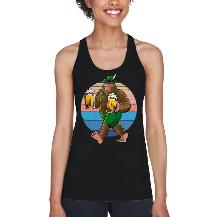 Bigfoot Lederhosen Vintage Oktoberfest Prost Beer Women's Racerback Tank