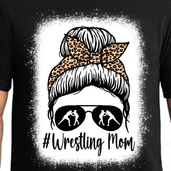 Bleached Life Wrestling Mom Leopard Messy Bun Glasses Gift Pajama Set