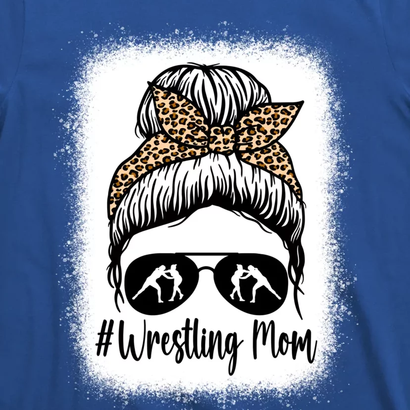 Bleached Life Wrestling Mom Leopard Messy Bun Glasses Gift T-Shirt