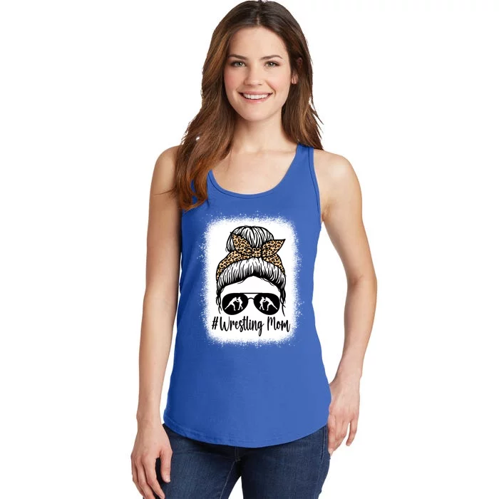 Bleached Life Wrestling Mom Leopard Messy Bun Glasses Gift Ladies Essential Tank