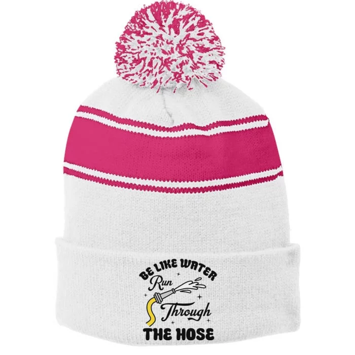 Be Like Water Run Through The Hose Stripe Pom Pom Beanie