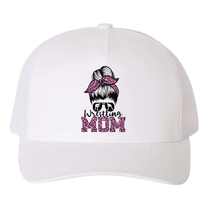 Bleached Life Wrestling Mom Leopard Messy bun Glasses Yupoong Adult 5-Panel Trucker Hat