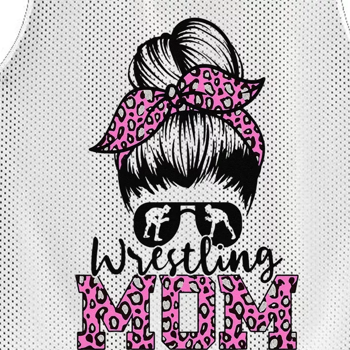 Bleached Life Wrestling Mom Leopard Messy bun Glasses Mesh Reversible Basketball Jersey Tank