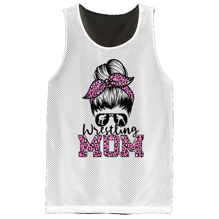 Bleached Life Wrestling Mom Leopard Messy bun Glasses Mesh Reversible Basketball Jersey Tank