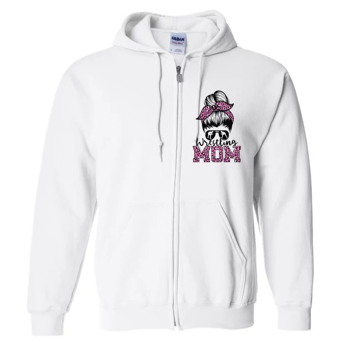 Bleached Life Wrestling Mom Leopard Messy bun Glasses Full Zip Hoodie