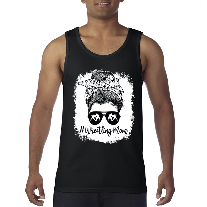 Bleached Life Wrestling Mom Leopard Messy Bun Glasses Tank Top