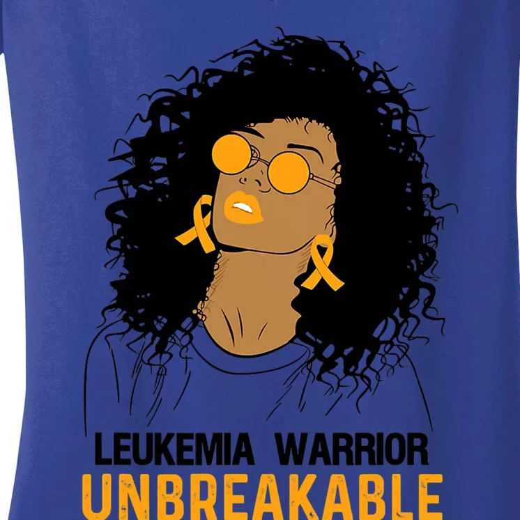 Black Leukemia Warrior Unbreakable Gift Women's V-Neck T-Shirt