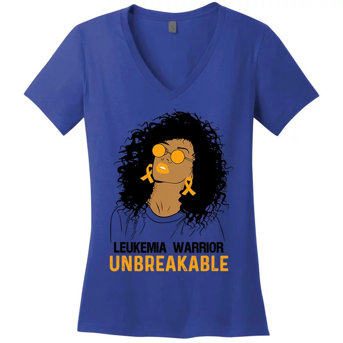 Black Leukemia Warrior Unbreakable Gift Women's V-Neck T-Shirt