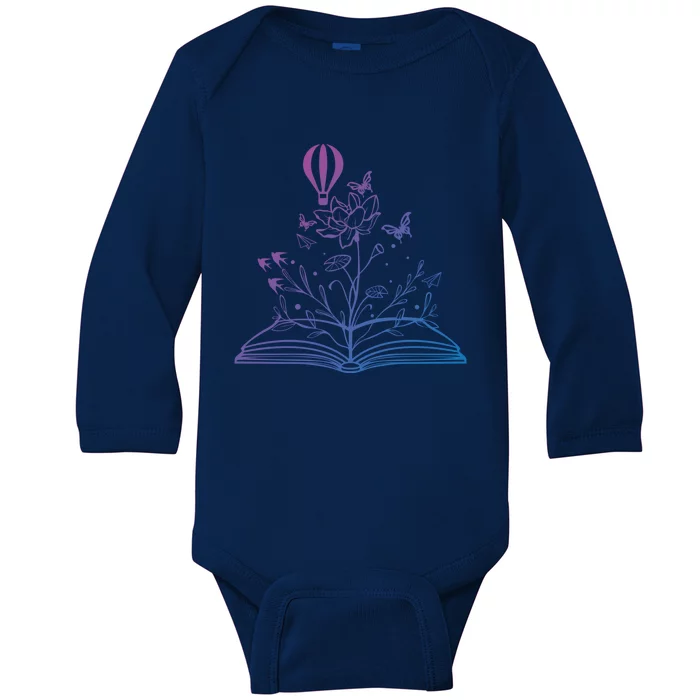 Book Lovers Wildflowers Book Reading Cute Book Lover Teacher Meaningful Gift Baby Long Sleeve Bodysuit