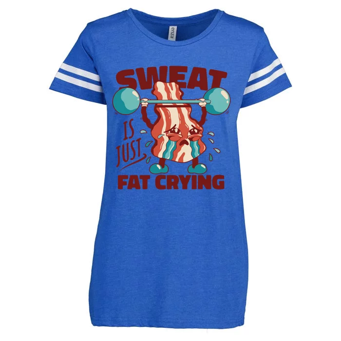 Bacon Lifting Weights Sweat Is Just Fat Crying Gift Enza Ladies Jersey Football T-Shirt