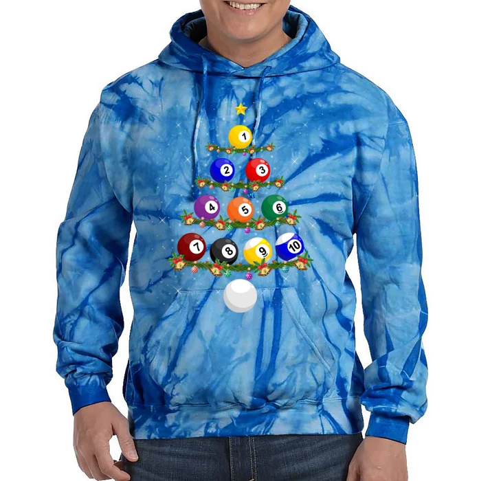 Billiards Lover Xmas Tree Lights Santa Billiards Christmas Cool Gift Tie Dye Hoodie